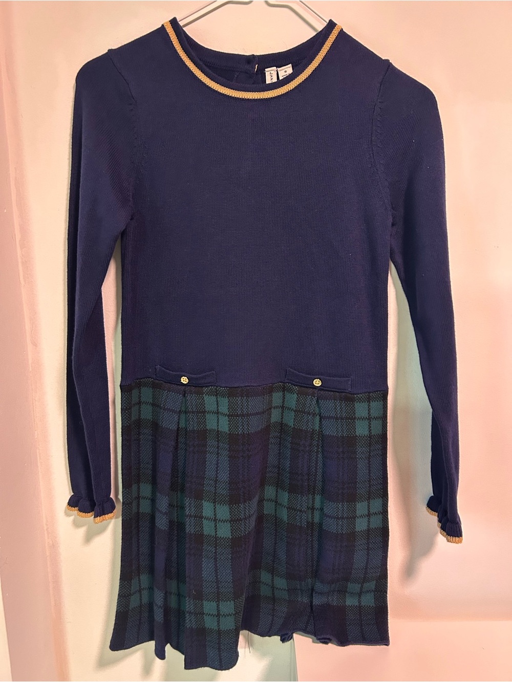 Janie and Jack Navy and Tartan Sweater Dress